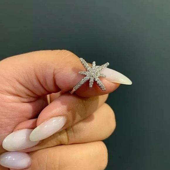 New Charm Silver 925 Star Diamond Ring - Picture 2 of 3